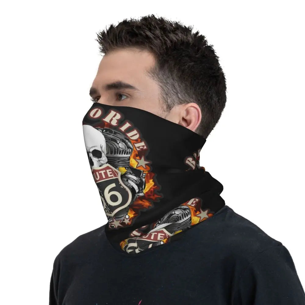 Custom Travel Motorcycle Ride Route 66 Bandana Winter Neck Warmer Windproof Wrap Face Scarf for Hiking Highways Gaiter Headband