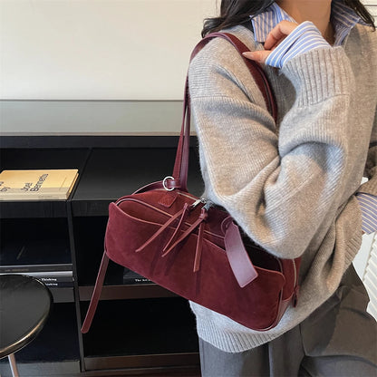 MOODS 2025 Autumn Latest Commute Shoulder Bags For Women PU Suede Pure Color Large Capacity Boston Bag Luxury Designer Handbags
