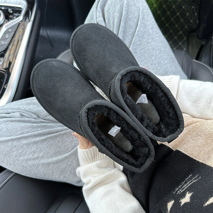 Men's and women's sheepskin and wool integrated snow boots, real leather and fur, winter thick and warm boots for women