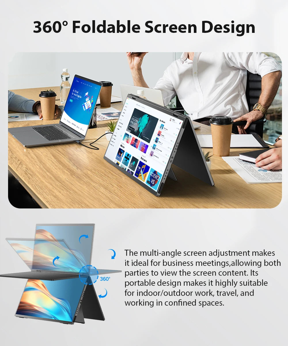UPERFECT 15.6' Stacked Foldable Dual Monitor FHD 100% SRGB Laptop Screen Extender Portable Monitor for Windows Mac OS with Stand