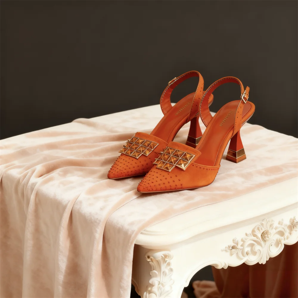 Venus Chan 2026 Chic Orange Rhinestone Pointed Toe High Heels - Elegant Italian-Inspired Women's Footwear for Parties and Specia