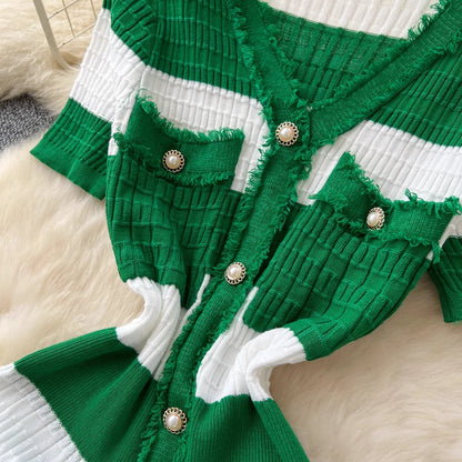 YuooMuoo Chic Fashion Sexy Package Hips Knitted Long Dress 2025 Spring and Summer Elegant Slim Waist Office Lady Sweater Dress