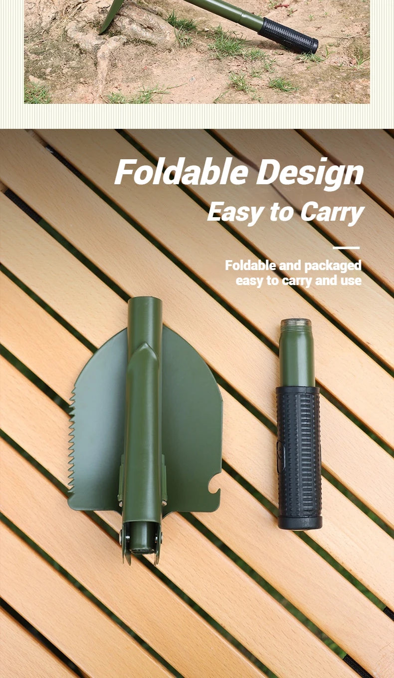 Foldable Portable Truck Mounted Engineer Shovel Camping Tent Outdoor Shovel Self-defense Survival Tool Compass Storage Bag