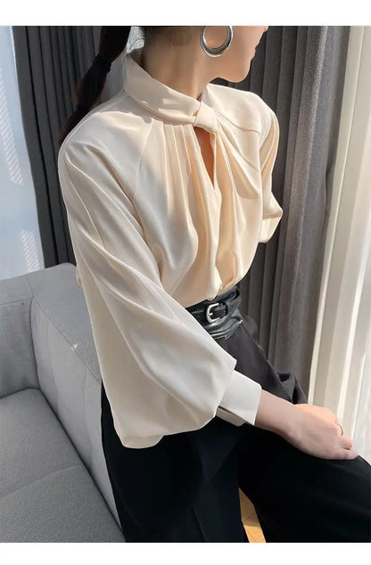 Office Lady Hollow Out Loose Shirt Tops Spring Autumn New Long Sleeve Elegant Solid Blouse Temperament Fashion Women Clothing