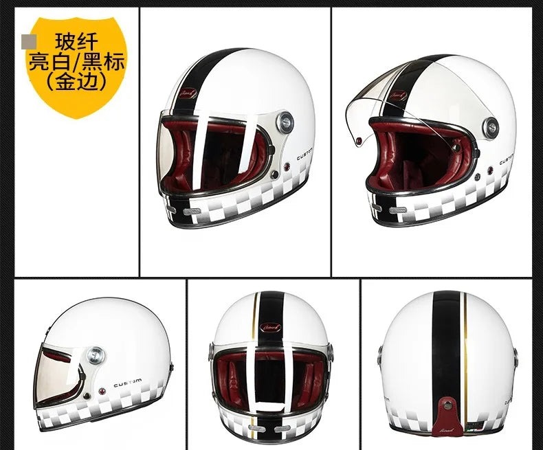 BEON Lightweight Fiberglass Full Face Helmet for Men Women Retro Motorcycles Helmet Cool and Personalized Karting Helmet B510