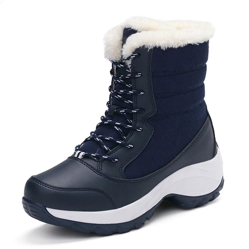 Snow Boots Woman Solid Shoes Woman Lace-Up Ladies Shoes Soft Ankle Boots Warm Lightweight Winter Ladies Boots Botas Mujer
