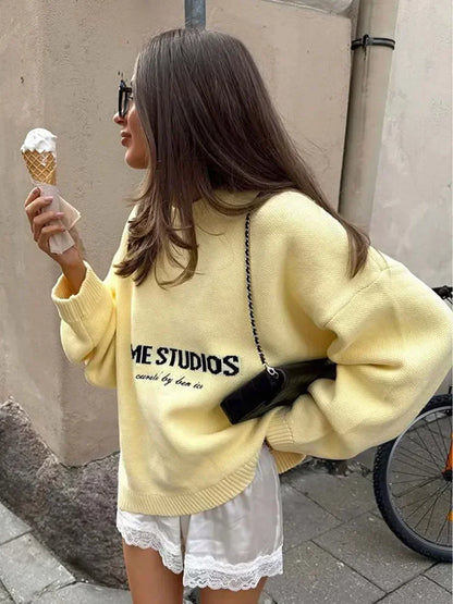 2026 EME Studio Winter Spain Version Of The Letter Printed Shirt New Unisex Loose Couple Personality Casual Fashion Sweater