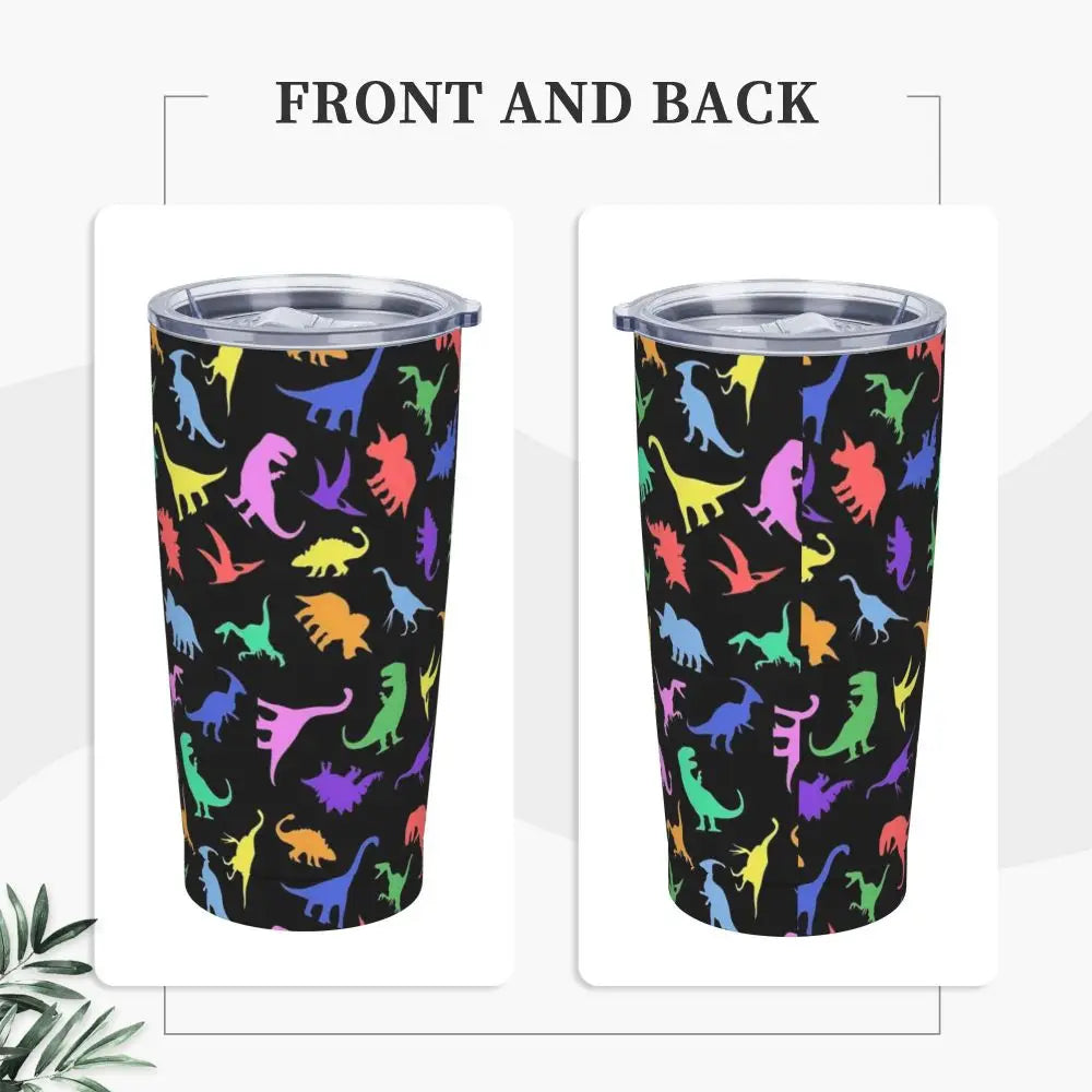 Stainless Steel Tumbler Dinosaur Silhouette Mugs Cup With Straws Animal Beach Cold Drink Water Bottle Insulated Thermal Mug