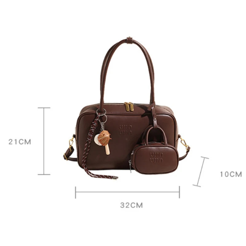 Women's Fashion Bowling Tote Handbags And Purses Retro Shoulder Crossbody Bags Quality Leather Ladies Messenger Bag Mini Purse
