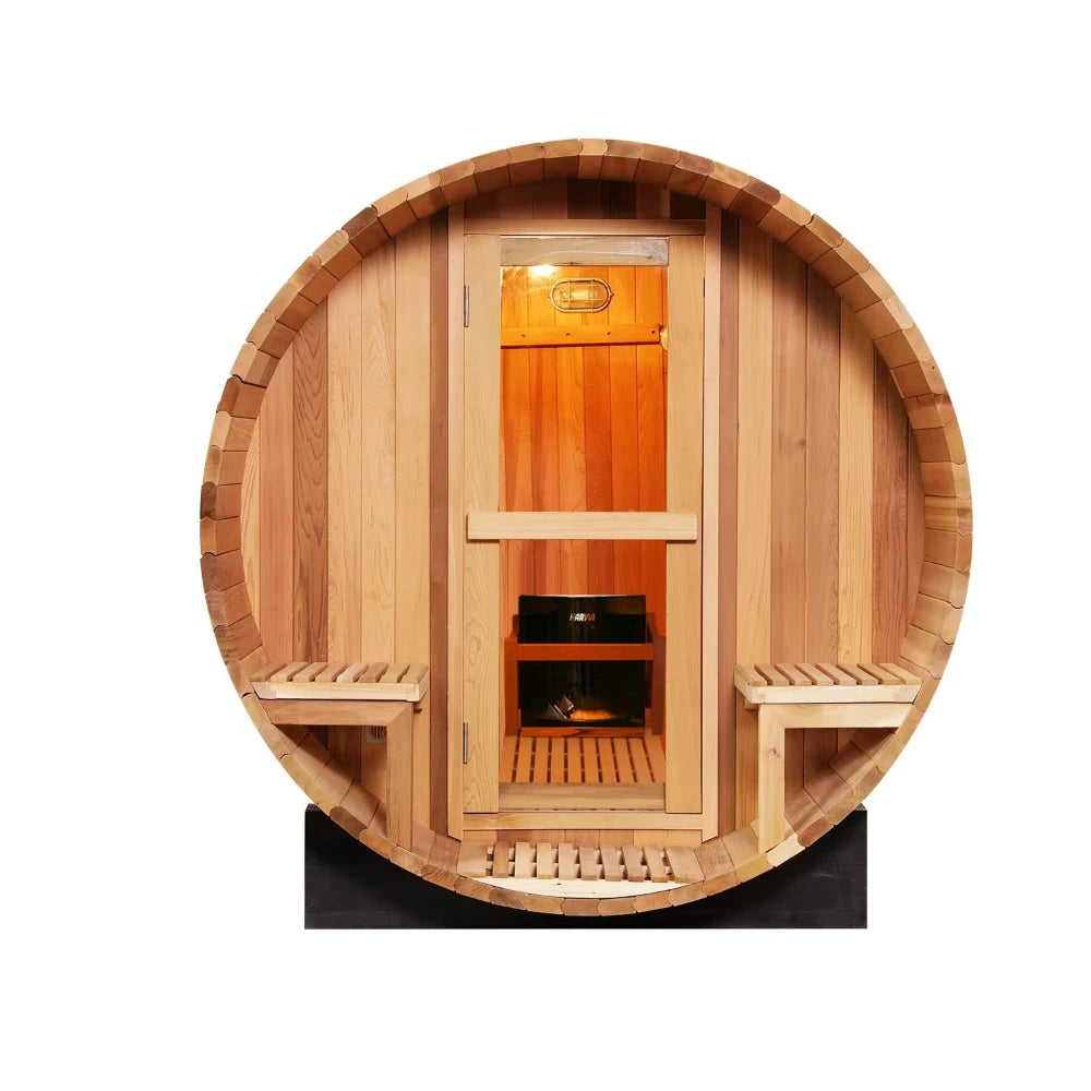 Customizable 3 Person Mini Outdoor Barrel Sauna Red Cedar Wood Dry Steam Sauna Room with Electric Sauna Heater for Cabin