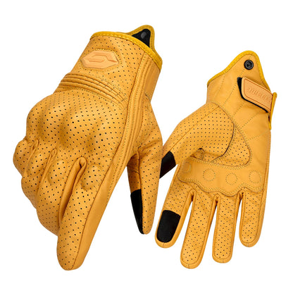 Vintage Leather Motorcycle Gloves Summer Breathable Unisex Biker Gloves With Anti-Slip Ventilation Design Motorbike Ride Glove
