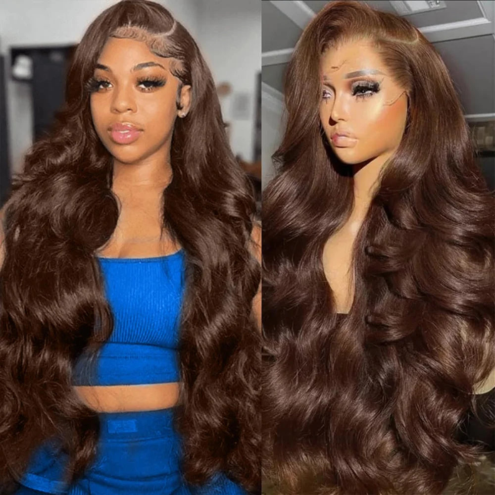Geeta 30 34 Inch Chocolate Brown Body Wave Lace Front Wig 200 250 Density Colored 100% Human Hair Wigs 13x4 Lace Frontal Wig