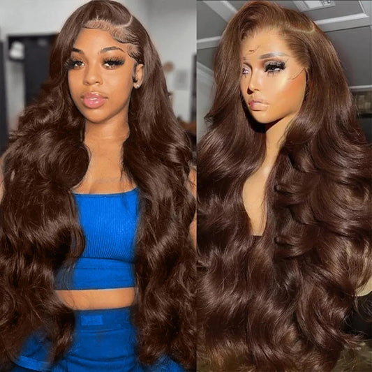 Geeta 30 34 Inch Chocolate Brown Body Wave Lace Front Wig 200 250 Density Colored 100% Human Hair Wigs 13x4 Lace Frontal Wig