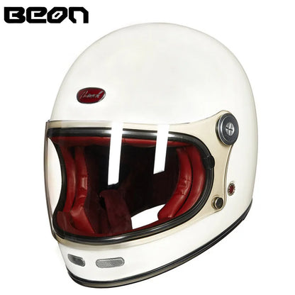 BEON Lightweight Fiberglass Full Face Helmet for Men Women Retro Motorcycles Helmet Cool and Personalized Karting Helmet B510