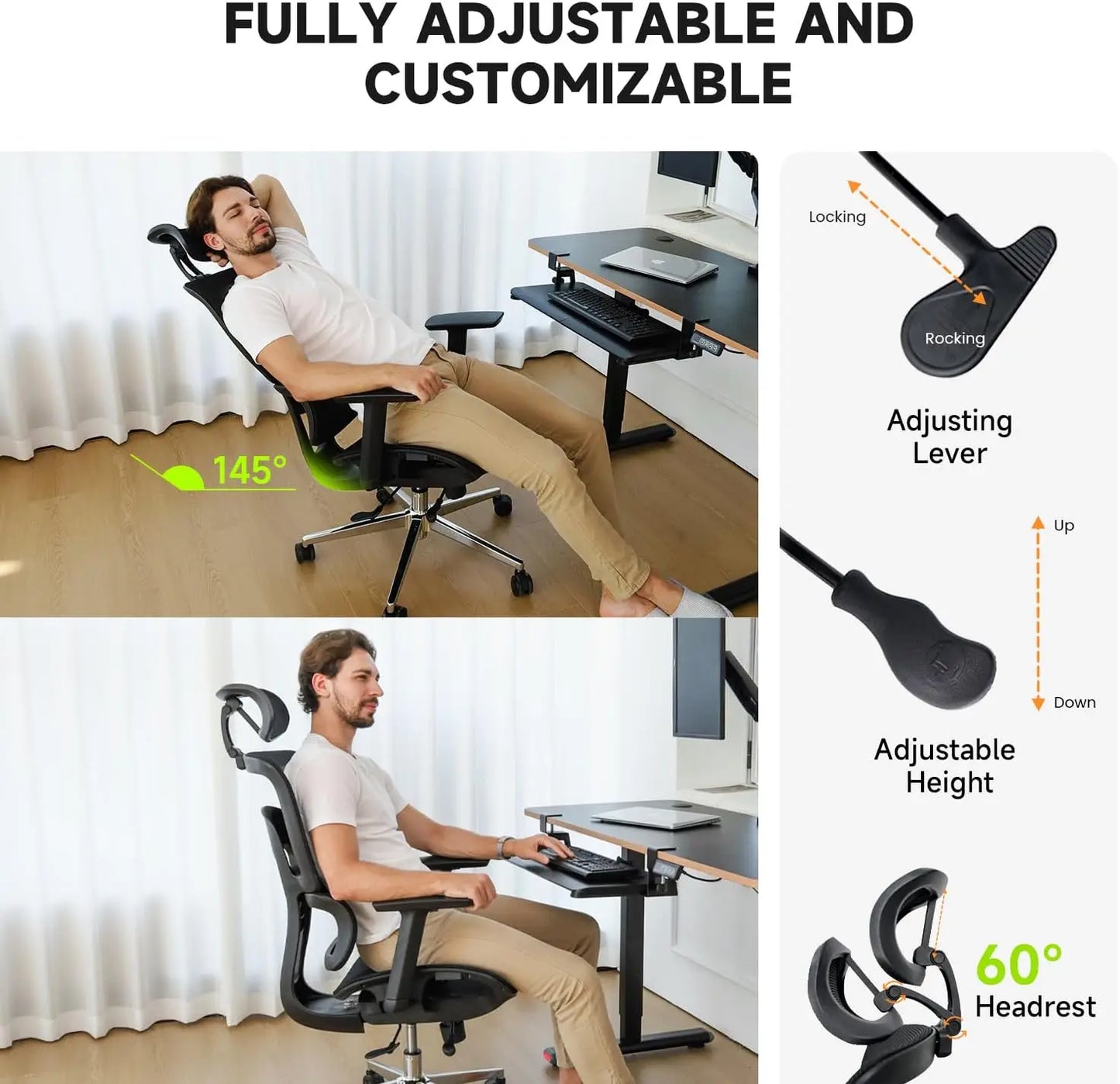 Office Ergonomic Chair for Big and 6'5" Tall Max,400Lbs Computer Desk Heavy-Duty Office Gaming Chair with High-Back Design EC20