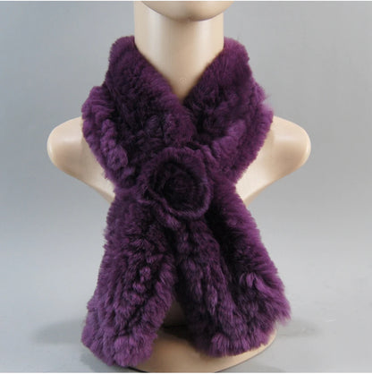 Hot Russian Women Knit Real Rex Rabbit Fur Scarf Lady Fashion Floral Rex Rabbit Fur Mufflers Hot Winter Warm Natural Fur Scarves