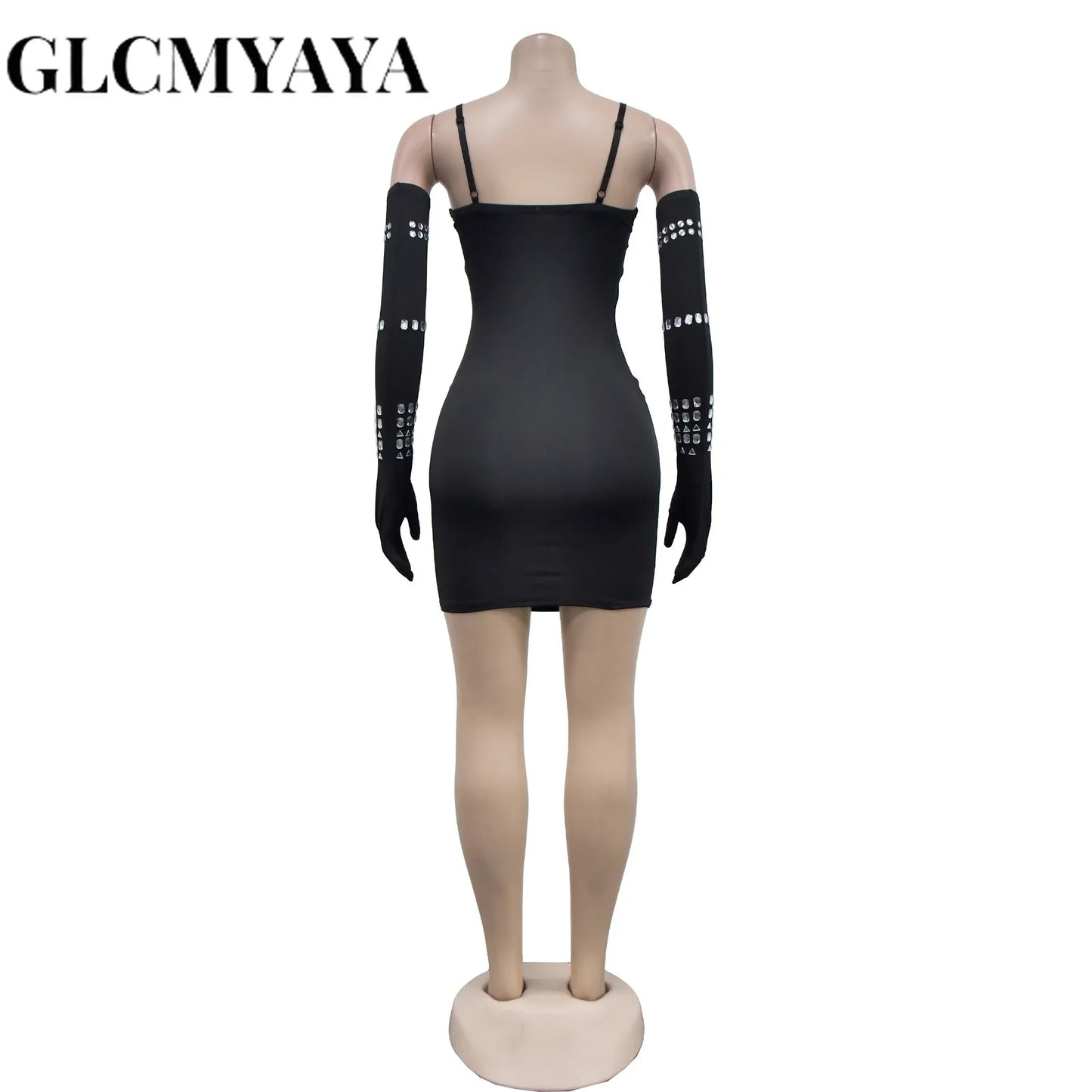 GLCMYAYA Women Diamonds Hot Rhinestones Crystal Spaghetti Strap Birthday Bodycon Midi Dress Sexy Party Even Dresses Vestidos