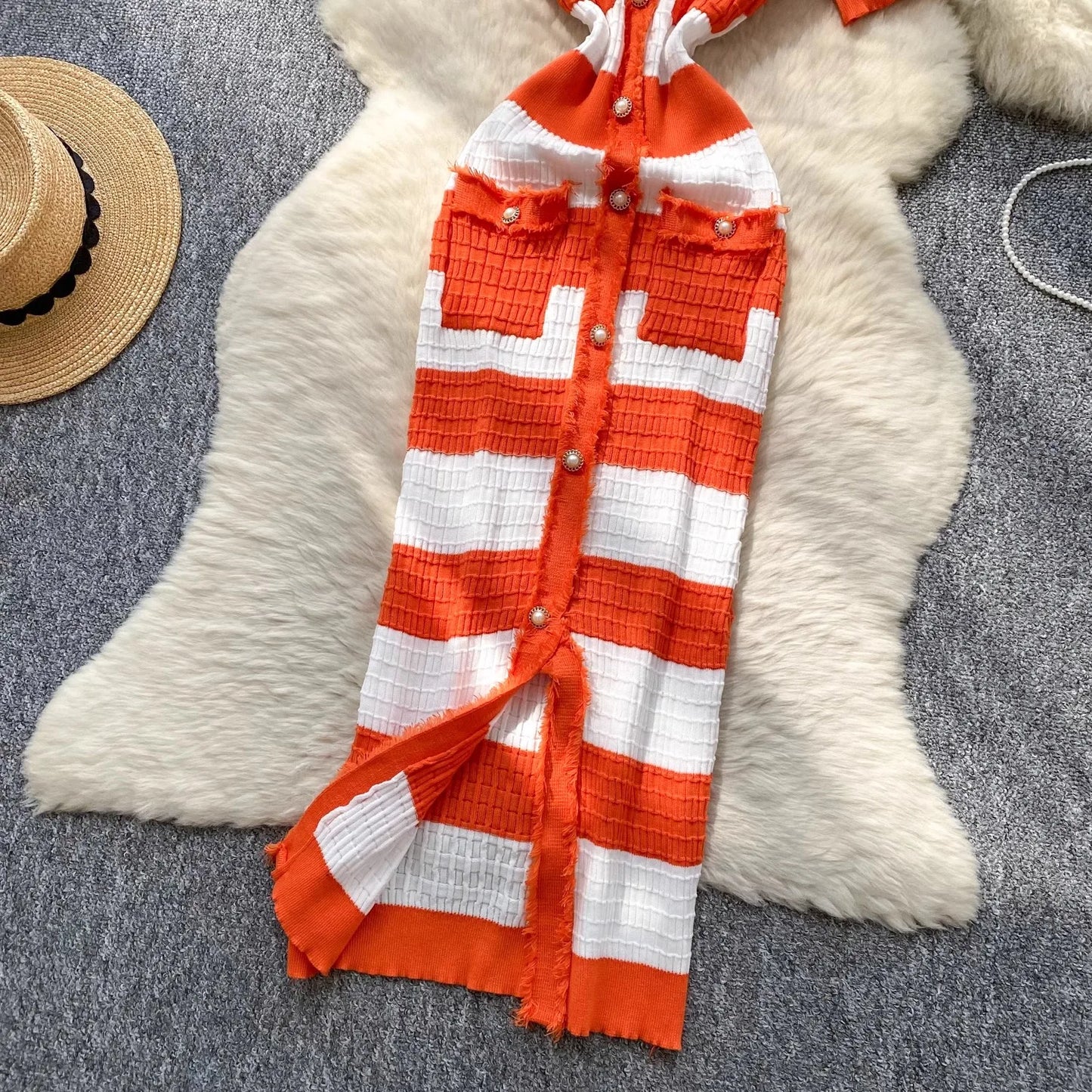 YuooMuoo Chic Fashion Sexy Package Hips Knitted Long Dress 2025 Spring and Summer Elegant Slim Waist Office Lady Sweater Dress
