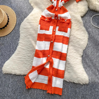 YuooMuoo Chic Fashion Sexy Package Hips Knitted Long Dress 2025 Spring and Summer Elegant Slim Waist Office Lady Sweater Dress