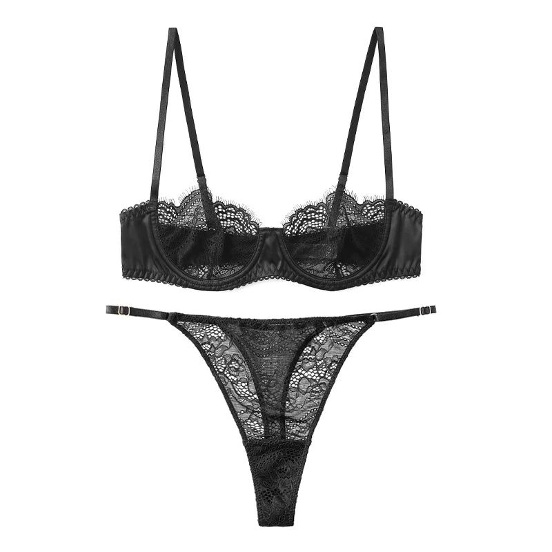 CINOON Fancy Sexy Women's Underwear Set Lace Erotic Brassiere Female Lingerie Thin Transparent Bra Set Push Up Bra And Panty Set