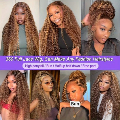 360 4/27 Full Lace Wig Human Hair Invisible Strap 250 Density Deep Wave HD Lace Frontal Wig Human Hair Pre Cut Curly 360 Wigs