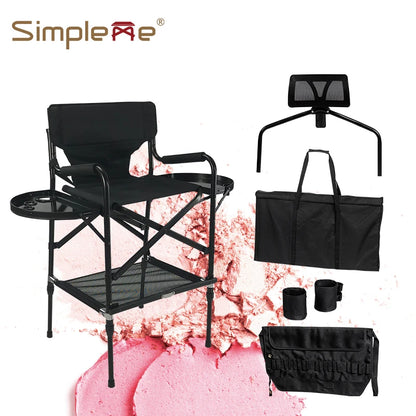 Simpleme Lightweight Aluminum Portable Folding Tall Director Adjustable High Makeup Artist Chair With Headrest