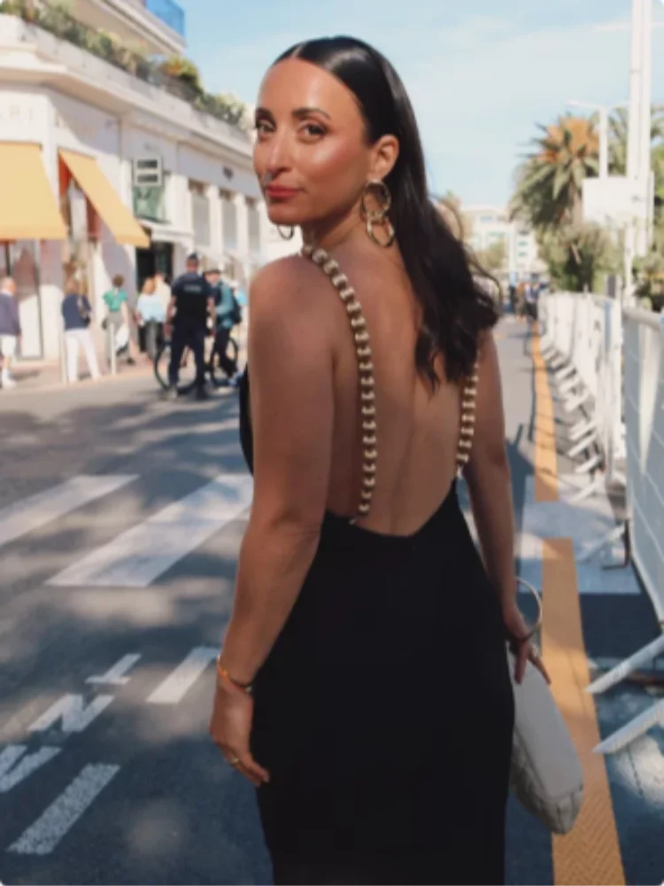 Elegant Black Maxi Dress Sleeveless Slim Fit With Gold Chain Detail Dresses Evening Party Formal Events Chic Floor-length Gown