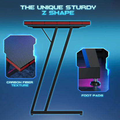 L-Shaped Gaming Desk with Monitor Stand, 51-Inch Corner Computer Table for Home Office, Sturdy Black Workstation