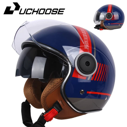 UCHOOSE 3/4 Open Face Motorcycle Helmets With For Men Women Vintage  Moto Bike Cascos Scooter Protective helmets