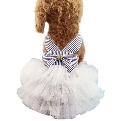 Spring Pet Summer Bowknot Pet Costume Dress Pet Dog Striped Cat Dog Puppy Wedding Princess Skirt Dog Clothes Home Pet Supplies