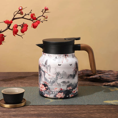 1000ml Vintage Floral Tea Thermos Stainless Steel Tea Kettle Drip-Proof Tea Pot With Tea Infuser Mini Thermo Coffee Pot