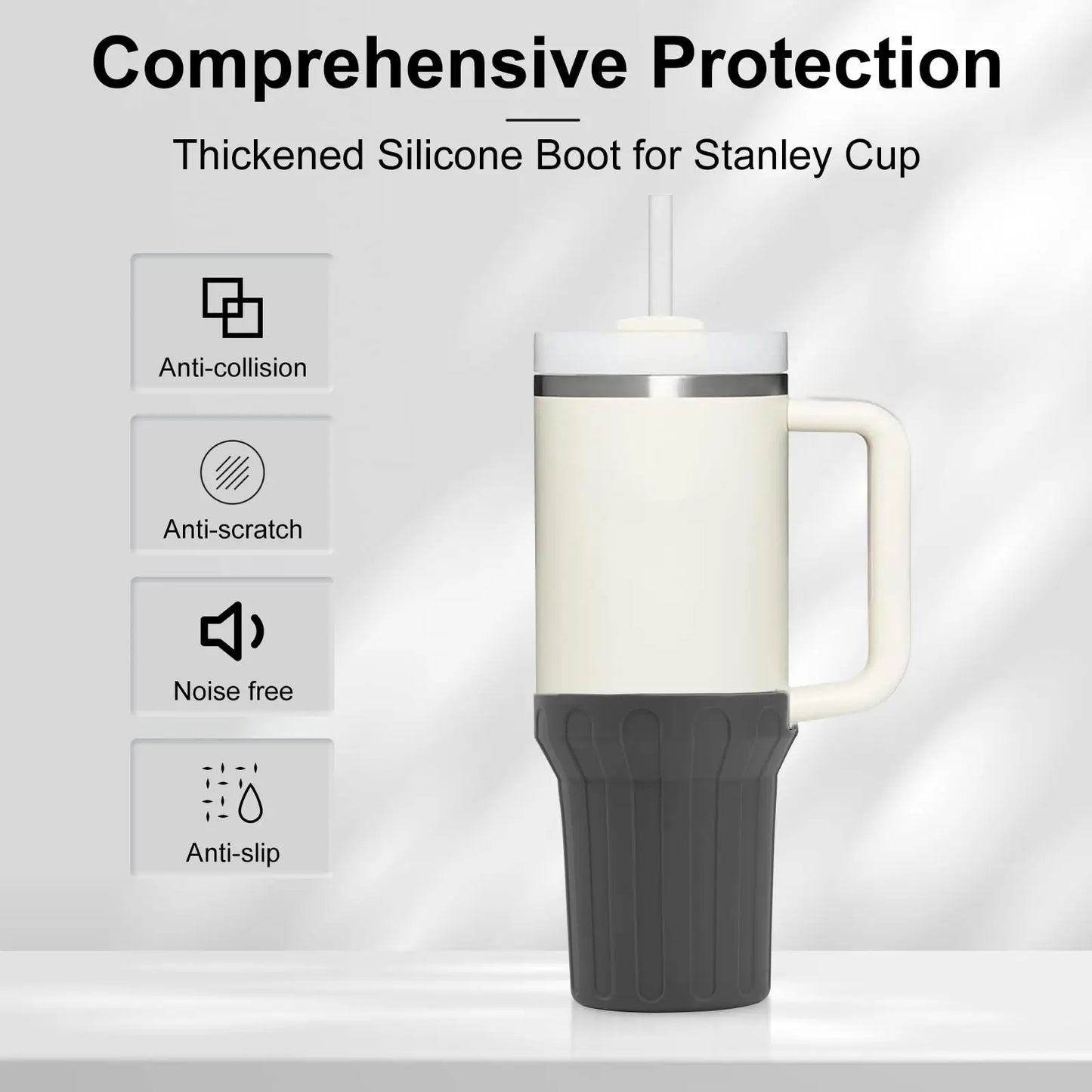 Silicone Boot for Stanley Cup 40oz, Sleeve Cover Fit with Stanley H2.0 and Quencher Adventure Tumbler Accessories