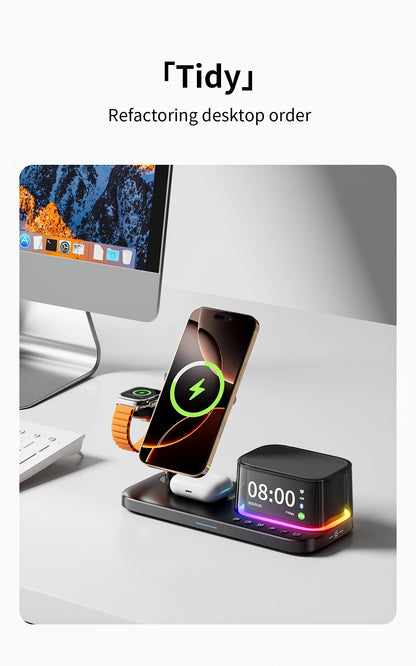 25W QI2 Wireless Charger with Wireless Speaker Digital Clock 3 in 1 Wireless Magnetic Charger for Iphone17 Charger Fast Charging