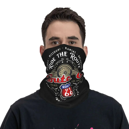 Custom Travel Motorcycle Ride Route 66 Bandana Winter Neck Warmer Windproof Wrap Face Scarf for Hiking Highways Gaiter Headband