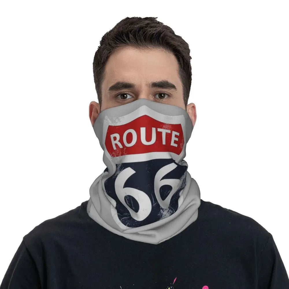 Custom Travel Motorcycle Ride Route 66 Bandana Winter Neck Warmer Windproof Wrap Face Scarf for Hiking Highways Gaiter Headband