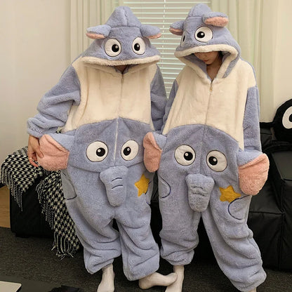 Kigurumi Adults Winter Sleepwear Women Men Pajamas Animal Onesie Thicken Couples Pijamas Cartoon Night Wears For Women Homewear