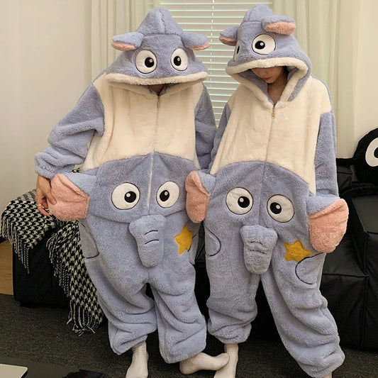 Kigurumi Adults Winter Sleepwear Women Men Pajamas Animal Onesie Thicken Couples Pijamas Cartoon Night Wears For Women Homewear