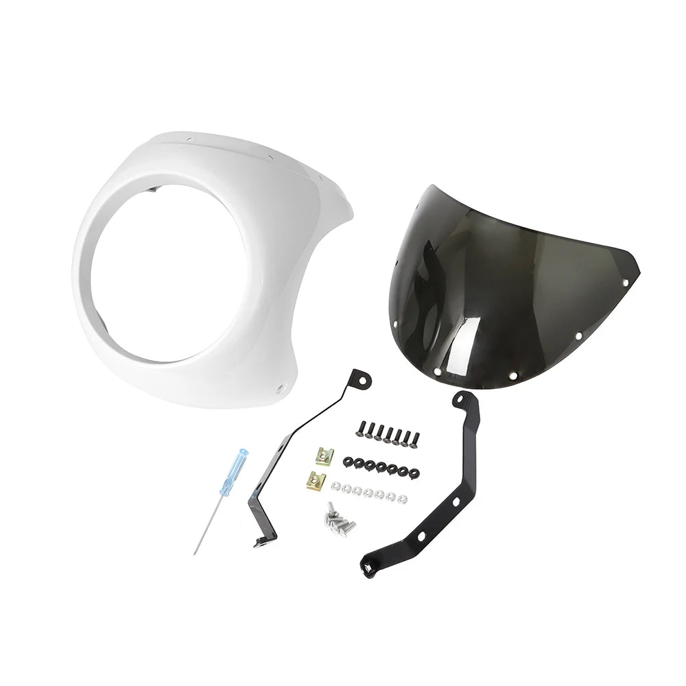 Motorcycle Red/White Front Headlight Fairing Windshield For Cafe Racer Honda Universal 7inch/16.5~18cm Retro Headlamp Windscreen