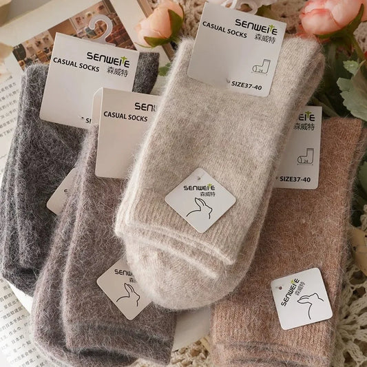 Sock Leisure Ankle Crew Fuzzy Autumn Winter Rabbit Fur Women mid-calf Thickened Warm Soft Wool Socks 8W96