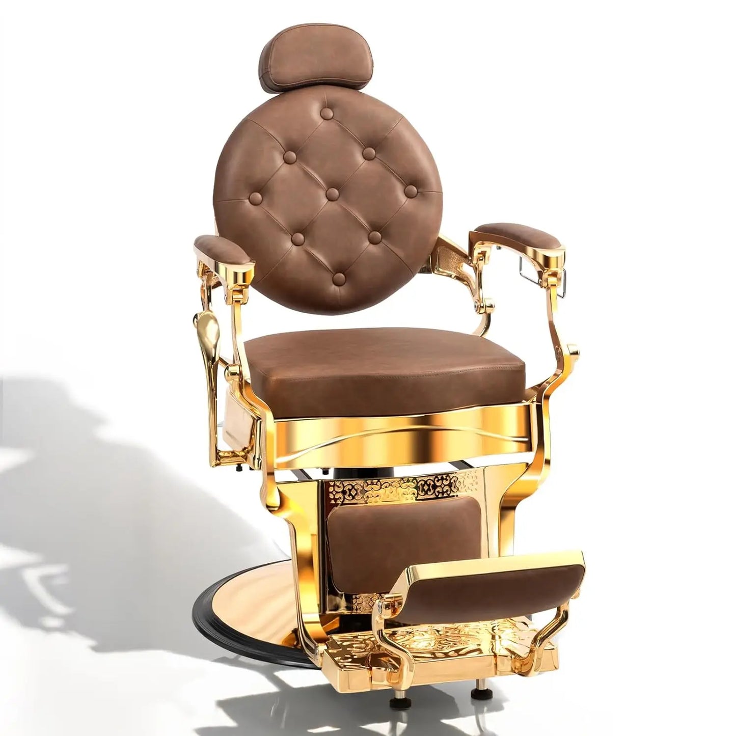 Retro Barber Chair Aluminum Frame Adjustable Headrest Footrest Hydraulic Reclining Salon Spa Shampoo, Customized