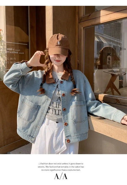Women Clothing Autumn Fashion Korean Button Color Blocking Polo Collar Female All-match Fashionable Pocket Appear Thin Cardigan