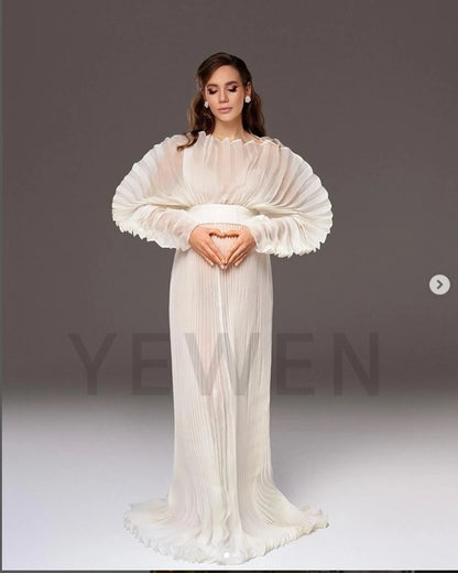 2026 Fashion Sheer Pleated Organza Maternity Dresses for Photoshoot Long Dress for Maternity Shoot Baby Shower Dresses YEWEN
