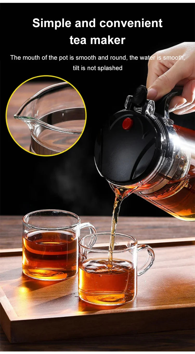 【Household Tea Infuser Kettle】Heat-Resistant Glass Tea Pot with Separator - for Loose Leaf Tea, Herbal Tea & Flower Tea