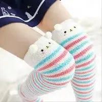Japanese Mori Girl Animal Modeling Knee Socks Striped Cute Compression Autumn Winter Warm Sock Sleep Cozy Long Thigh High Socks