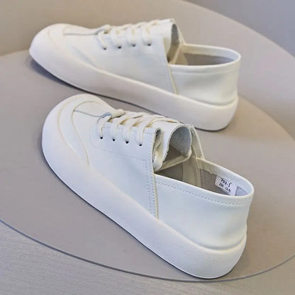 GKTINOO Genuine Leather Lace Up White Shoes For Women Flats Heel Sofe Soles Sneakers Shoes Luxury Leisure Fashion Big Head Shoes