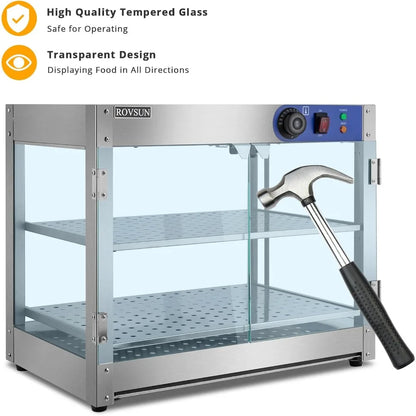 Food Warmer Display Pizza Warmer, Commercial Countertop Food Warmer Electric with Removable Shelves LED Lighting Glass Door, Pa