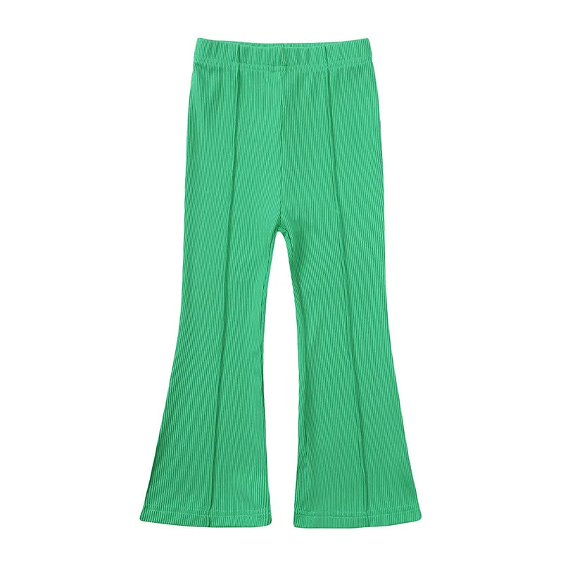 Summer Girls Bell Bottom Outfits 2Pcs Solid T-Shirt Tops + Flared Pants Suit Toddler Kids Fashion Tracksuit Children Clothes