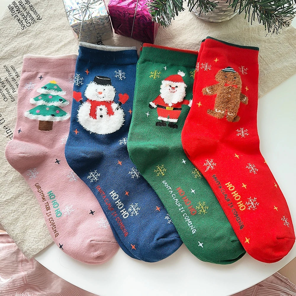1/4pairs Men Christmas Socks New Year Funny Snowflake Beer Santa Claus Elk Snow Cotton Happy Socks Men Cartoon Women Sokken