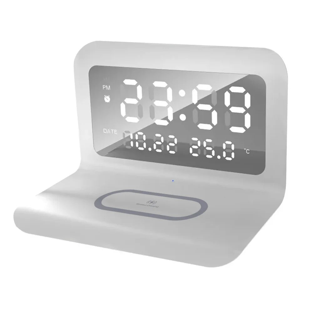 Wireless Charger Pad Stand with Alarm Clock Thermometer for iPhone 17- 11 X Xiaomi Samsung 15W Phone Fast Charging Station