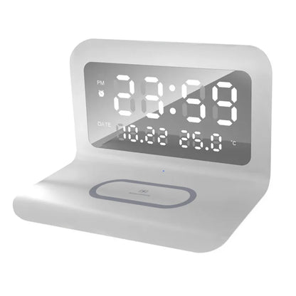 Wireless Charger Pad Stand with Alarm Clock Thermometer for iPhone 17- 11 X Xiaomi Samsung 15W Phone Fast Charging Station